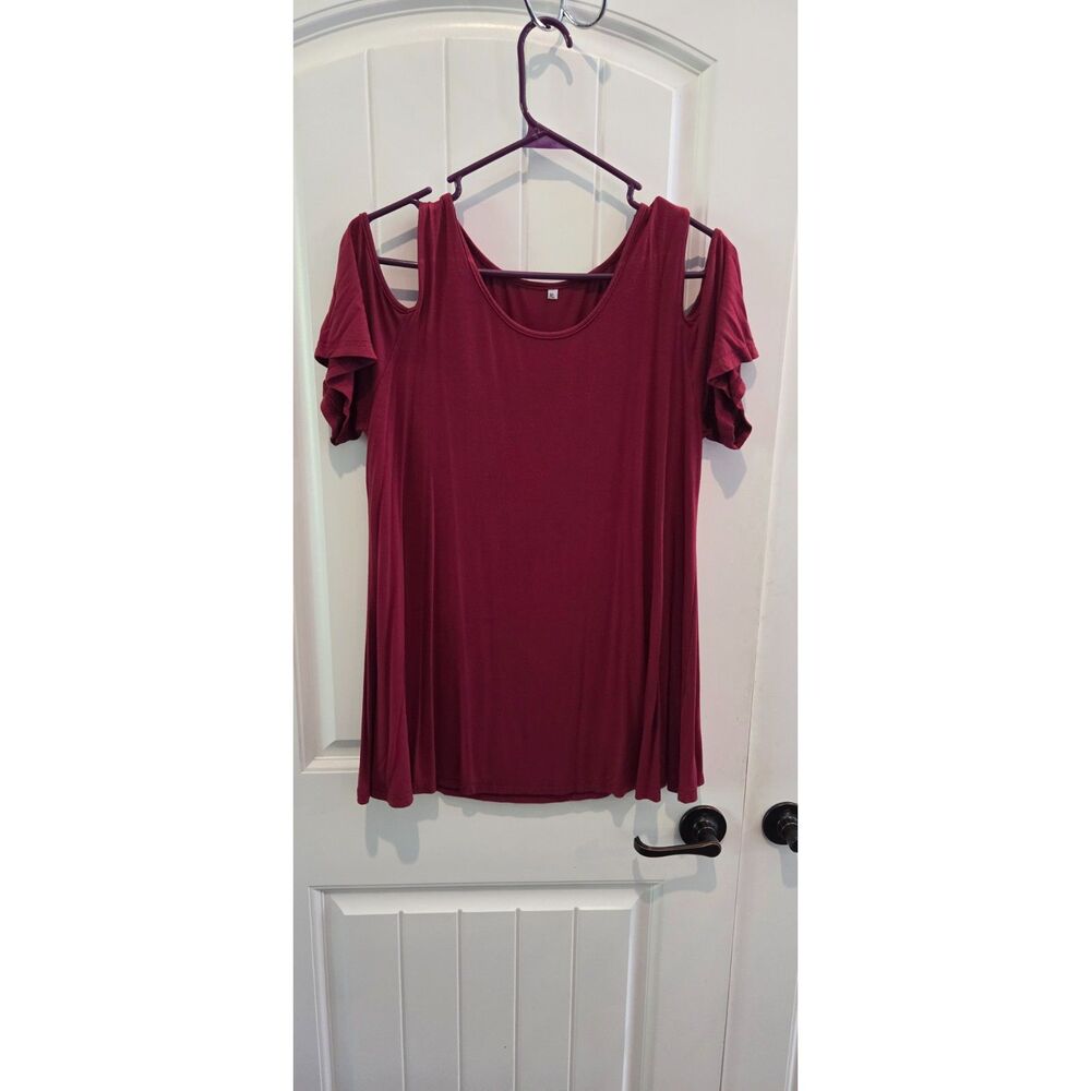 Burgundy Cold Shoulder Tunic Top XL Short Sleeve Flowy